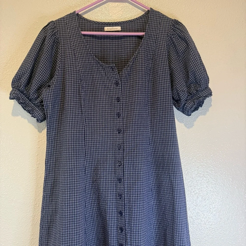 Neuflora Dover Blue Gingham Button-Front Dress - Picture 1 of 5